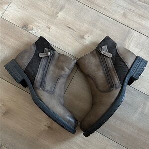 Earth Womens Jordan Boot Brown Leather Plaid Boho Distress Zip Bootie Sz 8.5